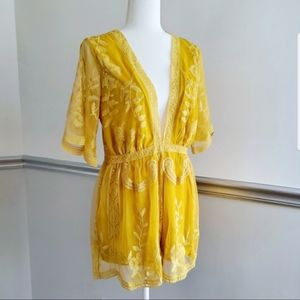 Wild Honey mustard yellow lace romper size…